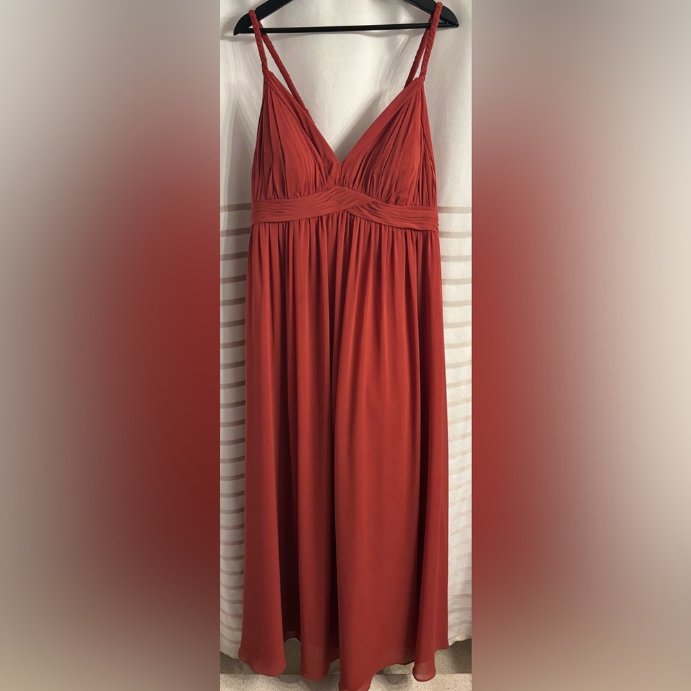 Azazie Rowena Rust Red V-Neck Dress With Braided Straps